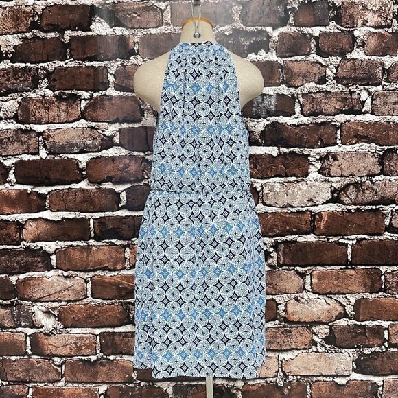 Mud Pie Blouson Dress NWT Buttons Midi Sleeveless Geometric Blue Size Large L - Picture 10 of 16